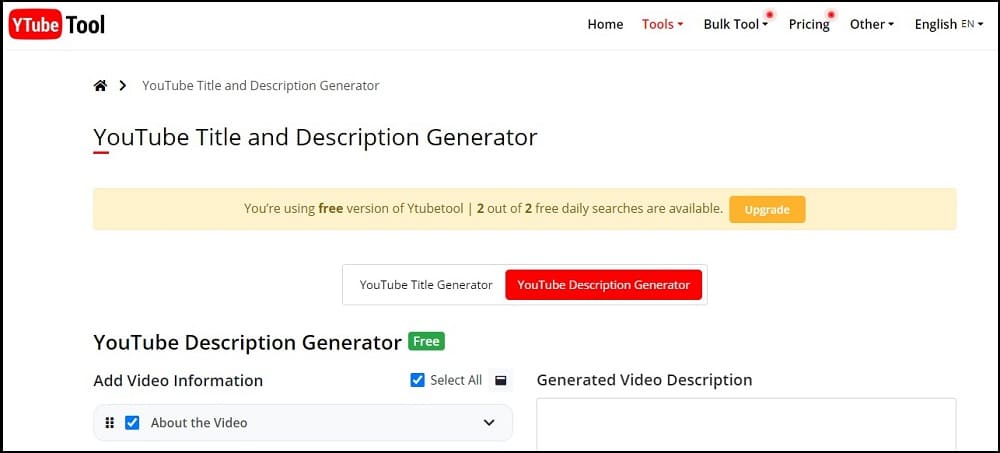 YTubeTool YouTube Description Generator