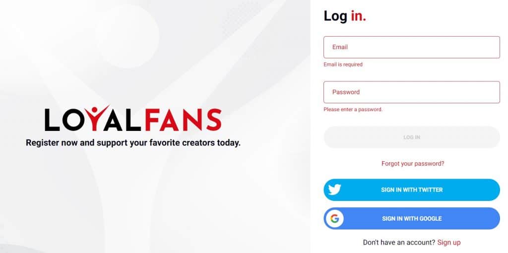 Log in to your LoyalFans account