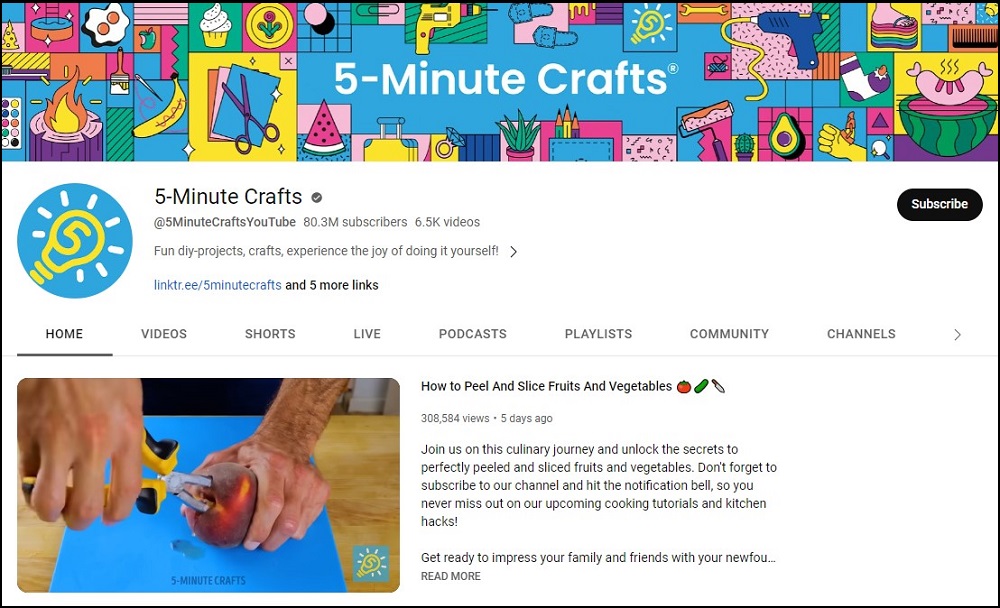 5-Minute Crafts Valuable Subscribed Youtube Channel