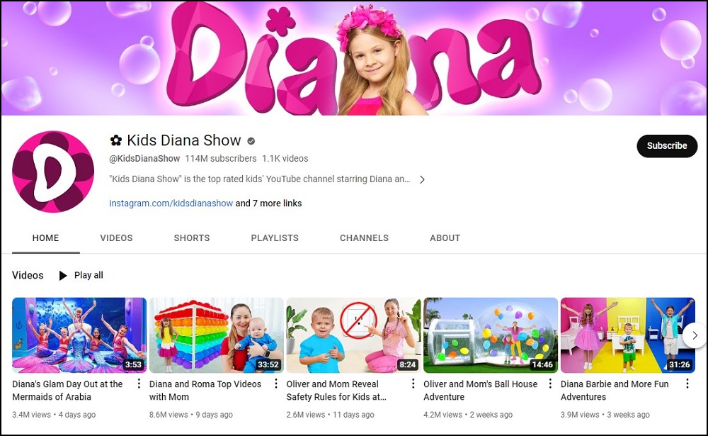 Kids Diana Show Valuable Subscribed Youtube Channel