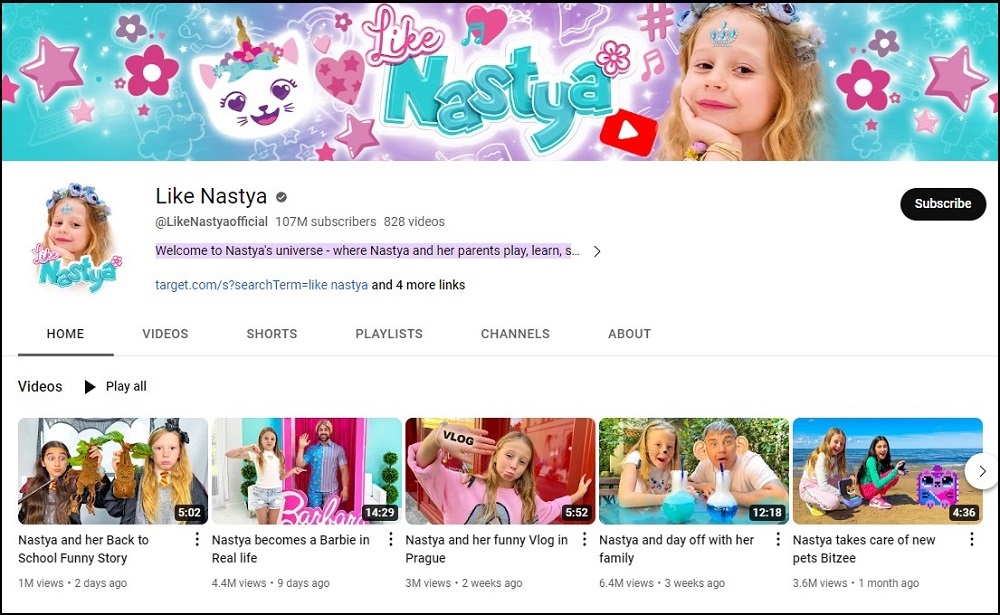 Like Nastya Valuable Subscribed Youtube Channel