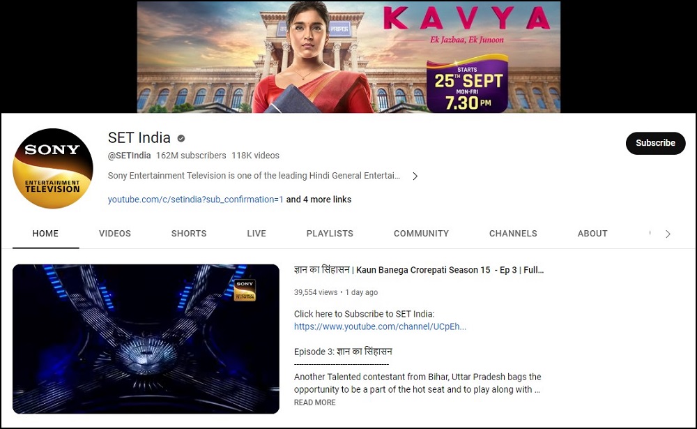 Sony Entertainment Television India Valuable Subscribed Youtube Channel