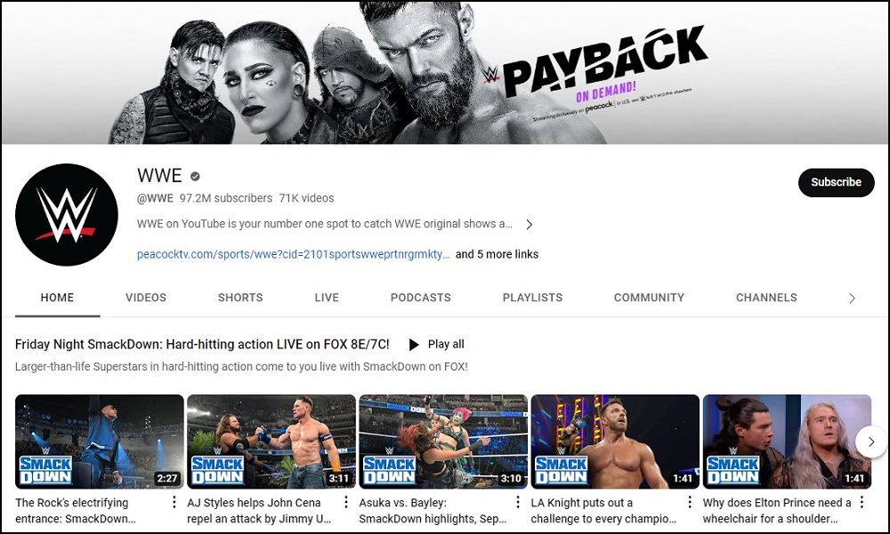 WWE Valuable Subscribed Youtube Channel