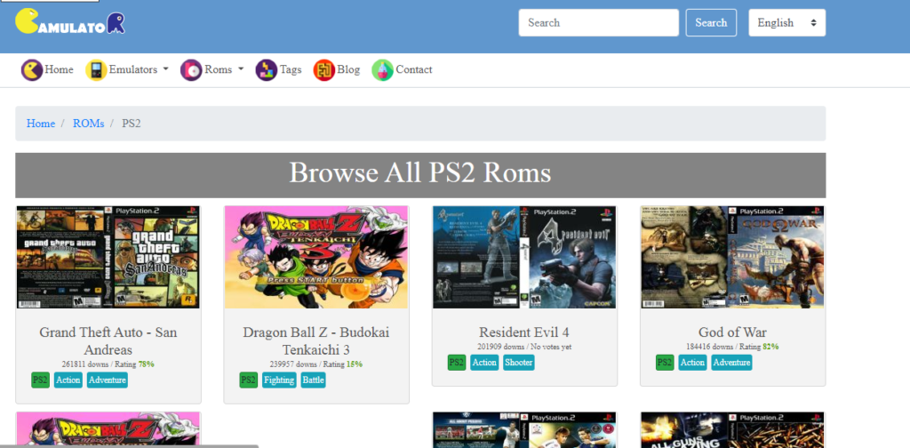 Gamulator PS2 ROM site