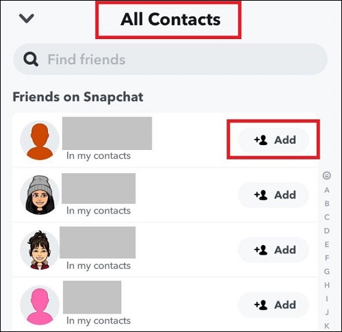 All contacts by tapping on them next to the Quick Adds