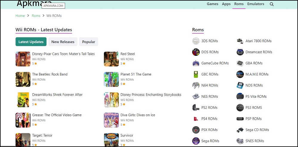 Apkmara Nintendo Wii ROM Site