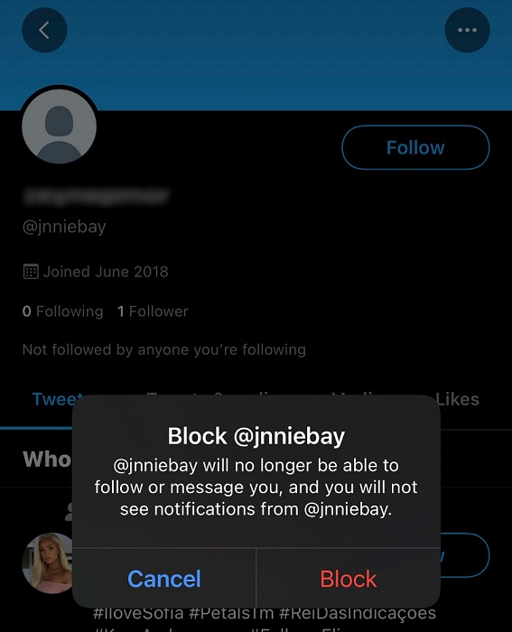 Follow or message you after you click Block