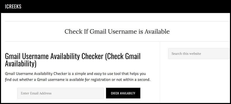 Icreeks Gmail Username Availability Checker