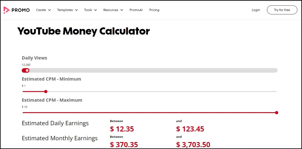 Promo YouTube Money Calculator