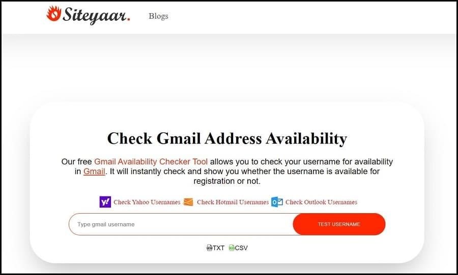 Siteyaar Gmail Availability Checker