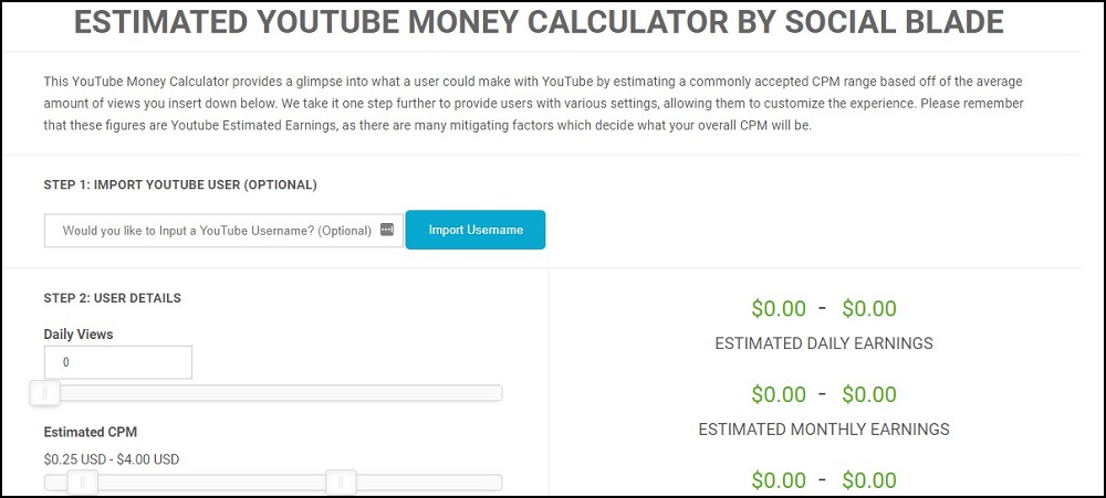 Social Blade YouTube Money Calculator