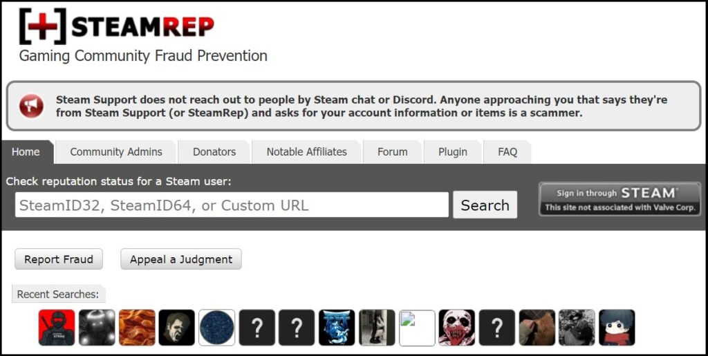 SteamRep Custom Profile search