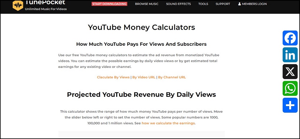 TunePocket YouTube Money Calculator