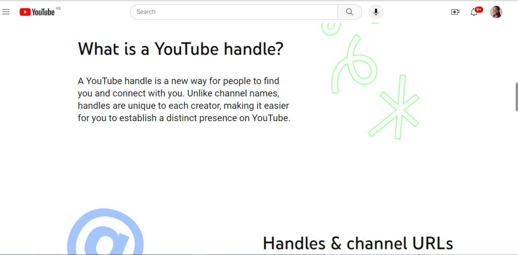 Access the YouTube Handle page