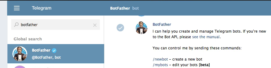BotFather in the search results