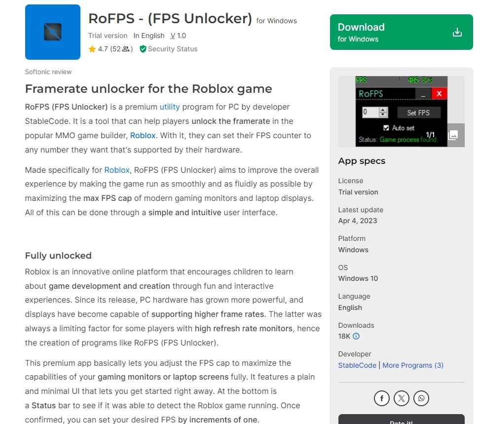 RoFPS (Roblox unlocker)